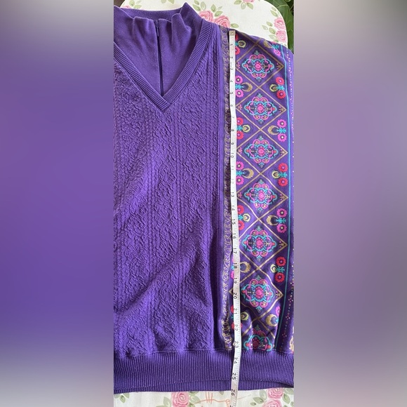 VINTAGE Blast Purple Long Sleeved Eclectic 80s Grandmacore Sweater Retro Large - Picture 8 of 11
